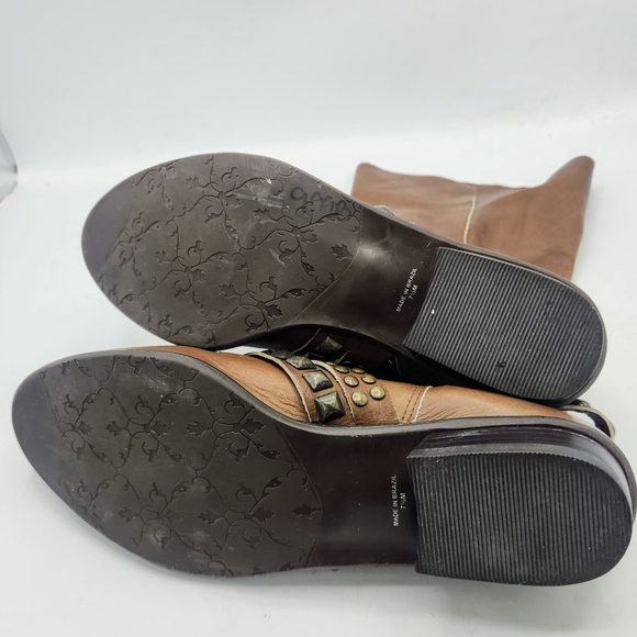 Matisse Brown Cognac Fold Foldable Slip-On Studs Strap Mid-Calf Boot Size 7.5 M - Picture 11 of 16